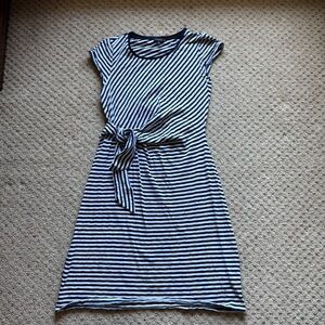 Talbots Navy and White Striped Midi Dress Size M